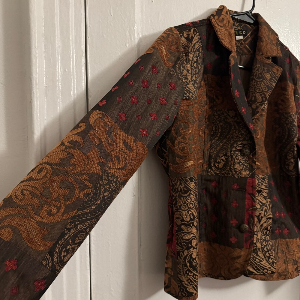 Vtg Patchwork Tapestry Brocade Blazer Paisley Bro… - image 4